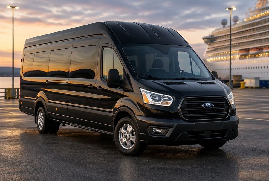 Black Ford Transit 14-Passenger — Carina Ride Private Shuttle