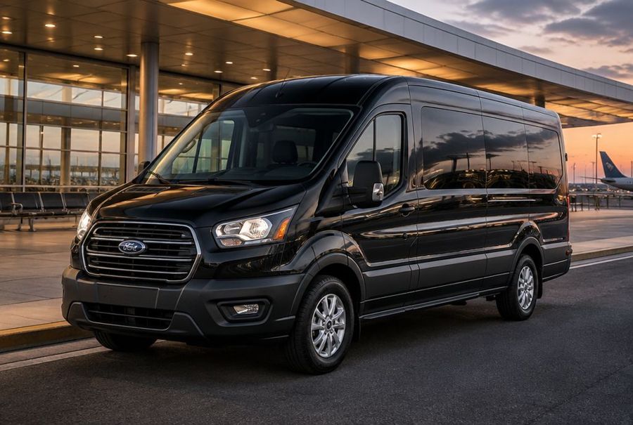 Black Ford Transit 8-Passenger — Carina Ride Private Shuttle